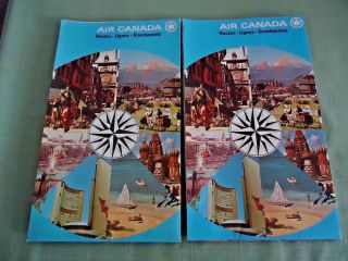 2 Old Air Canada World Travel Routes Map 1969