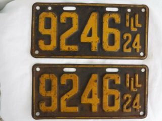 Vintage 1924 4 - Digit Illinois License Plate Set Pair
