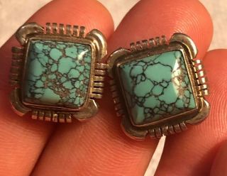 Vintage Signed Spencer Navajo Sterling Silver & Spiderweb Turquoise Earrings
