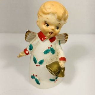 Vintage Christmas Boy Angel Figurine Bell/holding Bells Made In Japan