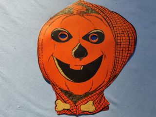 Vintage Paper Halloween Mask Pumpkin Maiden With Bone Necktie