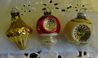 3 Vintage Shiny Brite Christmas Tree Ornaments Double Indents Tear Drops