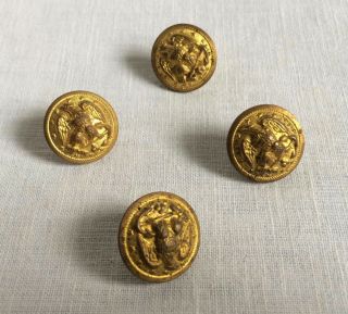 4 Vintage Waterbury Button Company Metal Military Buttons Round Eagle 7/8 "
