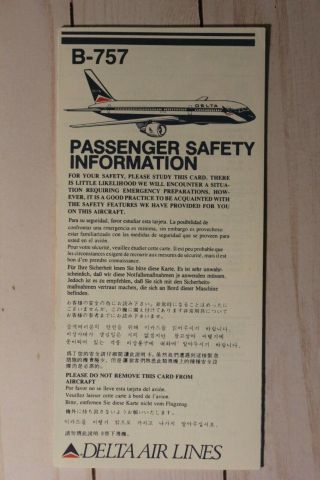 Delta Airlines Boeing 757 Safety Card - 5/93