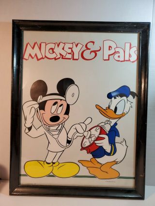 Rare Vintage Walt Disney Poster Print Framed 26.  5 " X 20.  5 " Dr Mickey Mouse Donald