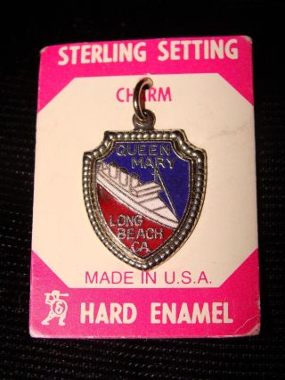 Vintage Rms Queen Mary Souvenir Enamel/sterling Silver Charm Pendant - Made In Usa