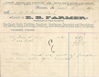 1891 E.  B.  Farmer Dry Goods,  Crockery & Provisions Warrenton Georgia Billhead