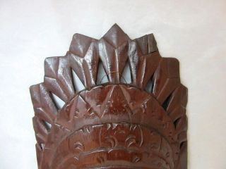 Vintage hand carved wood Indonesian ladies face,  headdress wall plaque 3