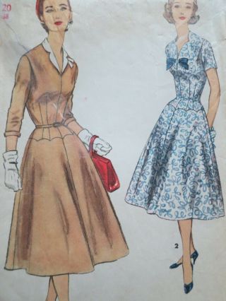 Simplicity 1543 Vintage Sewing Pattern Plus Size 20 Bust 38 50s 1950s Volup Xl