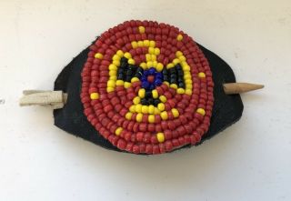 Vintage Native American Beaded Leather Hair Barrette Clip Old