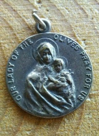 Vintage Our Lady Of The Olives Pray For Us Charm Pendant.