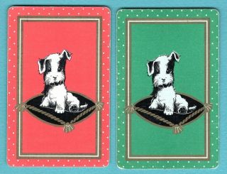 2 Single Swap Playing Cards Cute Terrier Puppy On Fancy Pillow Deco Vintage Pair