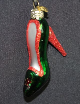 Kurt Adler Christmas Ornament Ksa Shoe High Heel Stiletto Glass Glitter Green