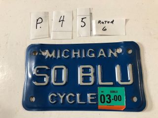 Michigan Motorcycle License Plate 2000 Rare So Blu Vanity