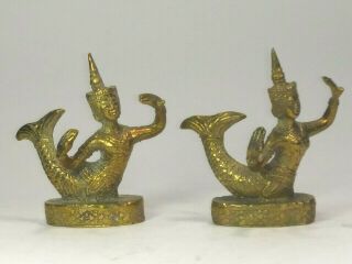 Vintage Brass Thai Mermaid Figurines Oriental Asain Decor Paperwith