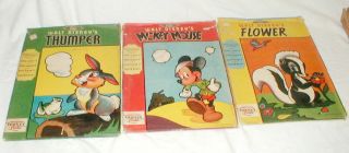 Walt Disney Character Plaks Mickey Mouse Thumper Flower Colored In Vintage Yps