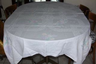 Vintage White Pastel Colored Fruit Tablecloth Pretty Simple 69 X 87