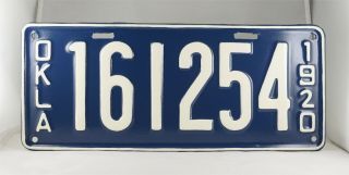 1920 Oklahoma Passenger License Plate - Repainted