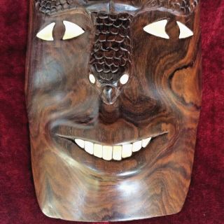 Vintage Turtle Man Face Mask Solomon Islands Carved Wood Pearl Shells Wall - Hang 3