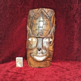 Vintage Turtle Man Face Mask Solomon Islands Carved Wood Pearl Shells Wall - Hang 5