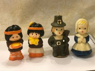 Vintage Retro Thanksgiving Candles Holiday Decor Gurley Pilgrims Plus Two Others