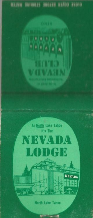Lake Tahoe Nevada Lodge - Reno Nevada Club Matchbook