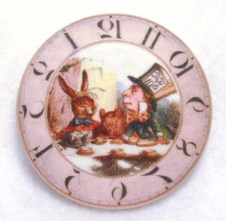 Clock & Tea Party Alice In Wonderland Fabric Button 1 & 1/2 In Us