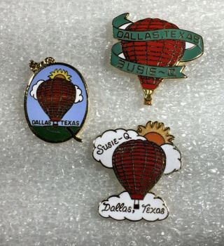 “susie - Q” From Dallas,  Texas Group Of 3 Vintage Hot Air Balloon Pins