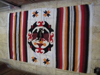 Vintage Hand Woven Mexican Southwest Native American Blanket 6 - 12 X 4 Ft Rug 908