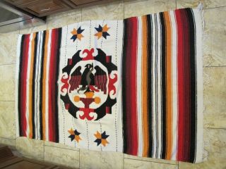 VINTAGE HAND WOVEN MEXICAN SOUTHWEST NATIVE AMERICAN BLANKET 6 - 12 X 4 FT RUG 908 3