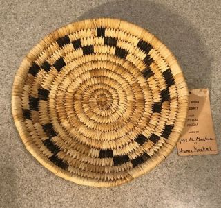 Vintage Papago Indian Coiled Beargrass Basket Kitt Peak,  Arizona