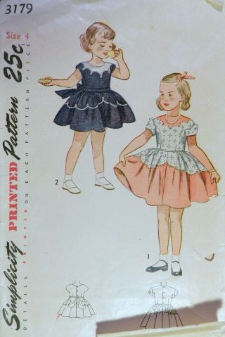 Vtg 1950s Simplicity 3179 Scalloped Full Skirt Dress Sewing Pattern Girl 4
