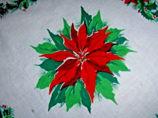 Vintage 1950 ' s Christmas Table Cloth Wreaths and Red Poinsettias Christmas 231 3