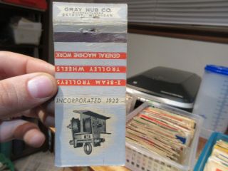 Vintage Old Matchbook Cover Detroit Michigan Gray Hub I Beam Trolley Wheels Work