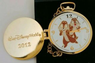 D23 Disney Chip & Dale Silver & Gold Pocket Watch Member Exclusive Pin Wdw Dlr