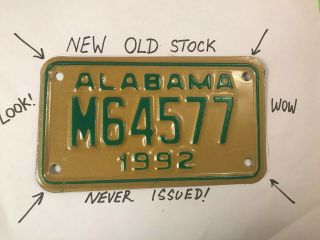 Vintage Alabama Motorcycle License Plate Nos Never Issued 1992 M64577