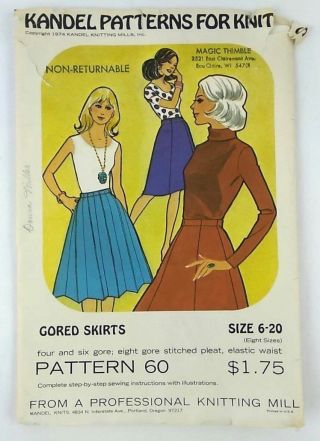 Vintage 1970s Kandel Patterns For Knit 60 Gored Skirt Size 6 - 20 Uncut W/ Inst.