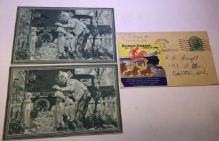 Vintage Postcards Advertising 3 Railway Express 2 Identical Unposted,  1 Made