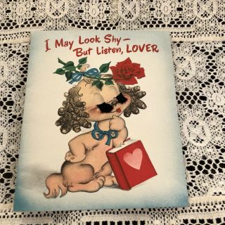Vintage Greeting Card Valentine Cute Puppy Dog Norcross Curly Hair