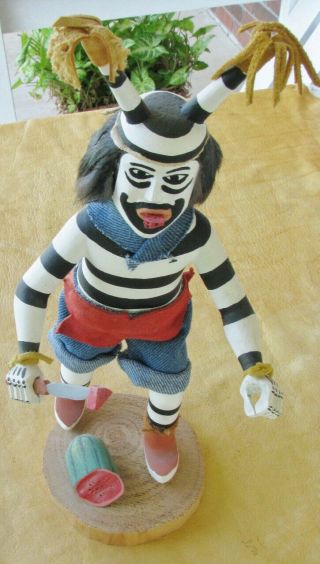 Koshari Clown Kachina Doll Signed By Emit Calvin 11 3/4 " Tall