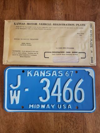 1967 Jewell County Kansas License Plate,  Nos