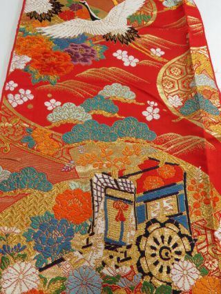 Ki10z130 Japanese Kimono Silk Uchikake Fabric Red,  Gold 34.  6 "