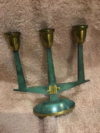 Antique Jewish Shabbat Bronze 3 Candle Holder Made In Isreal