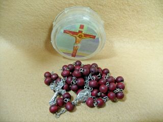 Dark Red Wood Rosary With Round Case