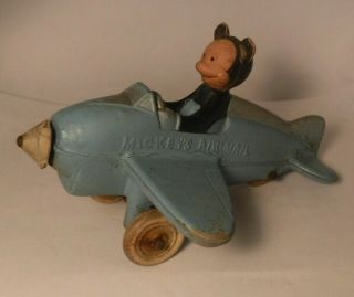M Walt Disney 1940’s Hard Rubber Mickey Mouse Mickeys Air Mail Airplane Toy