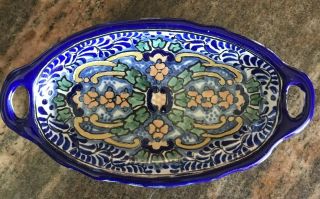 Uriarte Talavera Puebla Mexico Vintage Oval Dish Blue 8 3/4 X 4 1/2 In.  Lovely
