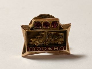 Modern Freight Trucking Company Vintage 10k Gold Service Pin W/ 3 Red Stones