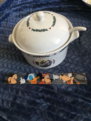 Disney Mickey Mouse Twas The Night Before Christmas Serving Bowl W Lid & Ladel