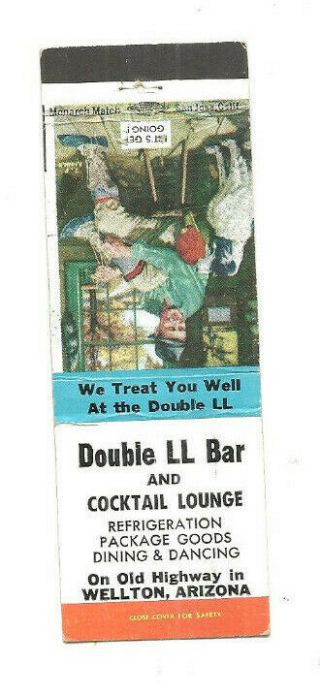 Vintage Double Ll Bar Cocktail Lounge Wellton Az Matchcover Matchbook Cover