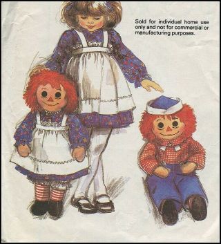 1980 Vintage Life Size 36 " Tall Raggedy Ann Andy Stuffed Rag Doll Sewing Pattern